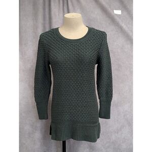 Loft Ann Taylor Forest Green Basketweave Knit Tunic Sweater Womens XS Longline